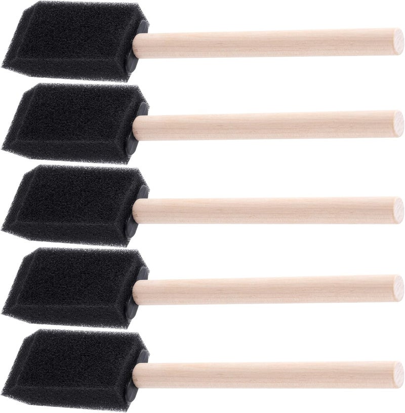 YAOJOE 5 PCS 1" Foam Paint Brushes, Reusable Wood Handle Sponge Brushes for Staining, Flexible Craft Foam Brushes for DIY Painting, Varnishes, Cleaning - Black - Image 1